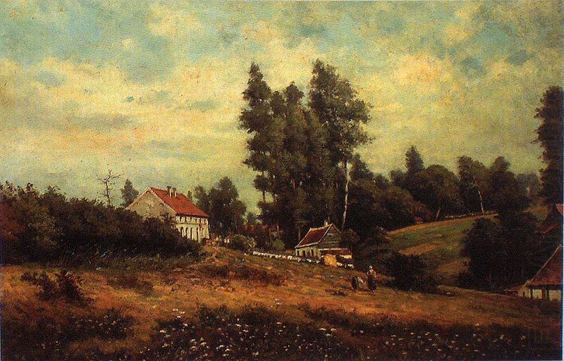 Landscape with farms, Theodore Fourmois
